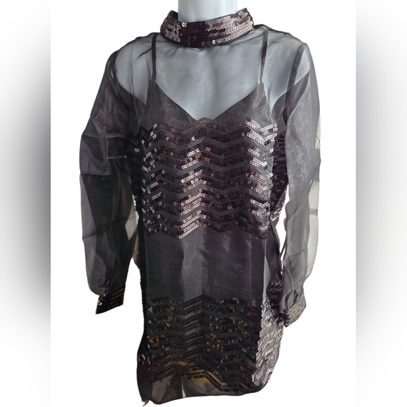 NWT ModCloth Black Sequin Sheer Dress Size M - Picture 1 of 4